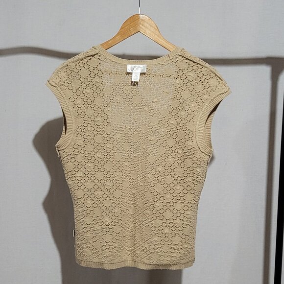 Ann Taylor LOFT crochet sweater vest open cardigan beige popcorn knit neutral - Picture 4 of 12
